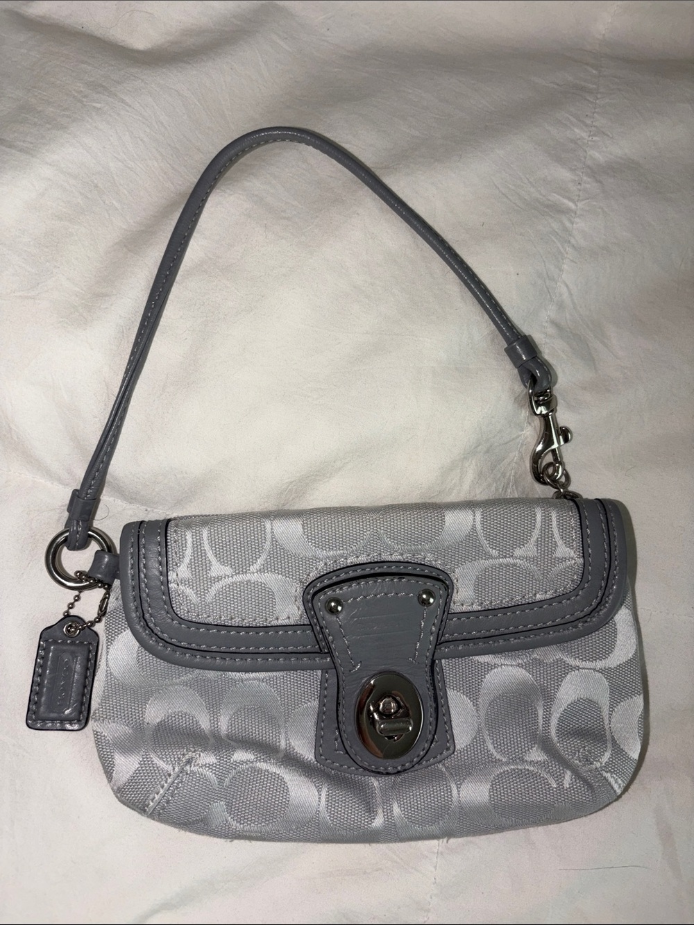 Coach Gray Signature Wristlet with Turnlock Closure